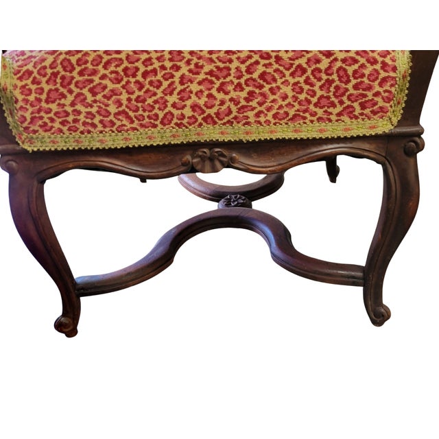 Antique French Louis XV Style Carved Walnut Fauteuil Armchairs, Tree of Life and Leopard Upholstery – Pair For Sale - Image 9 of 10