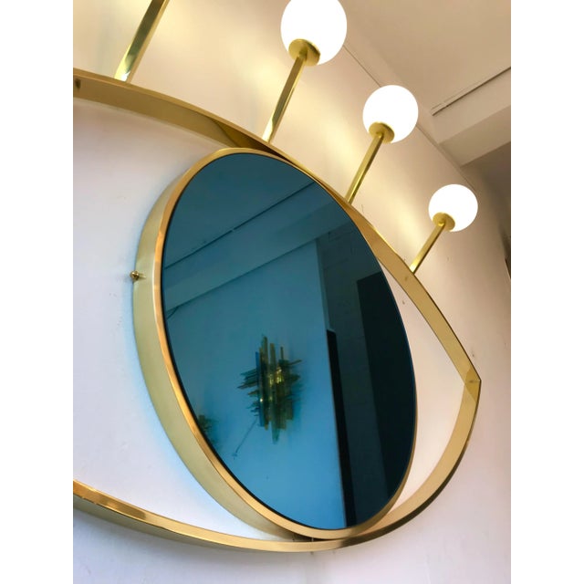 Mid-Century Modern Contemporary Brass Wall Lightning Sconces Mirror Blue Eyes, Italy For Sale - Image 3 of 7