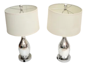1 of 2 Contemporary Mercury Glass Table Lamp With Harp & Shade