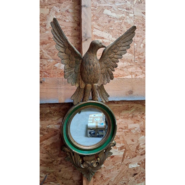 Brown Empire Style Mirror with Eagle in Carved and Polychrome Wood, Late 19th Century For Sale - Image 8 of 9