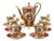 Vintage Ruby Red Porcelain Coffee Service with Gilt Romantic Fragonard Scene from Limoges, 1970s, Set of 13 For Sale