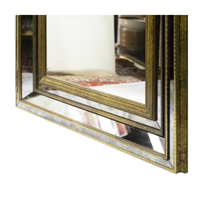 1970s Large Vintage French Brass on Wood Wall Mirror, 1970s For Sale - Image 5 of 7