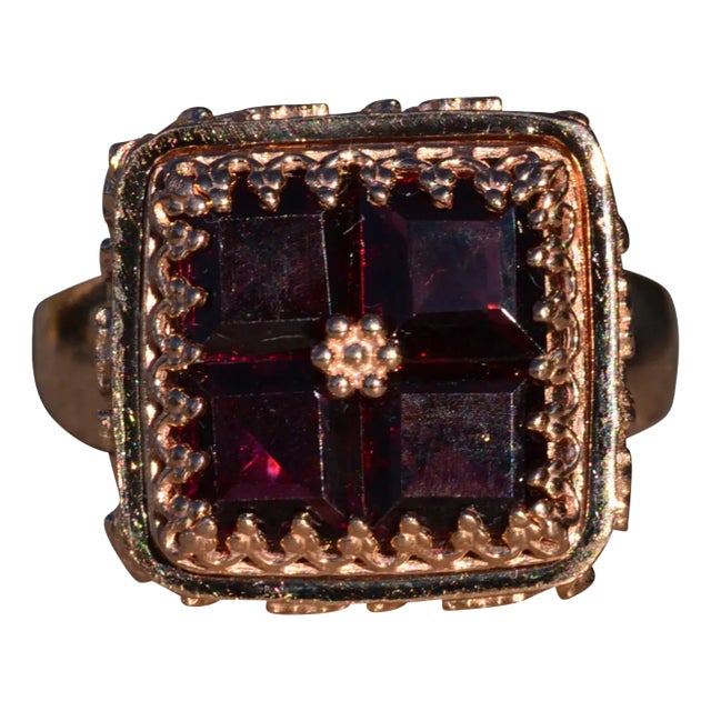 The Clatsop: Ladies Antique Rose Gold and Garnet Cocktail Ring For Sale