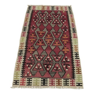 1960s Mid-Century Red Hand Knotted Kilim Area Rug For Sale