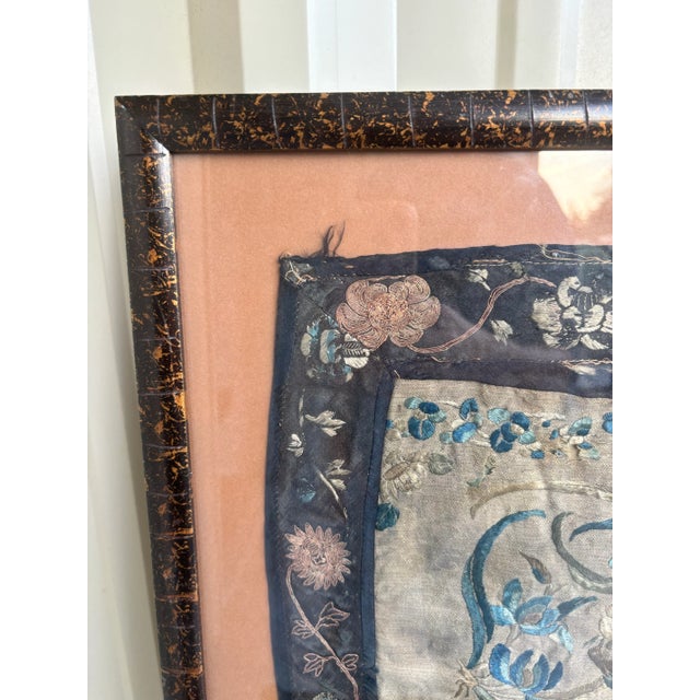 Vintage Embroidered Chinese Dragon Silk Tapestry Textile Art in Tortoise Frame For Sale - Image 9 of 10