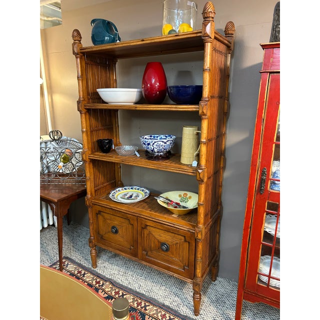 Vintage Tommy Bahama Rattan Bamboo & Wood Bookcase For Sale - Image 9 of 12