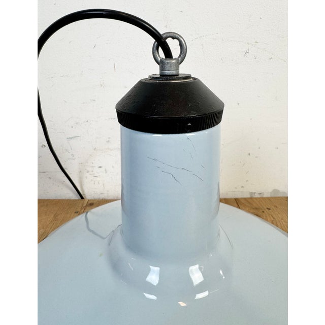 Industrial Light Blue Enamel Factory Pendant Lamp, 1960s For Sale - Image 12 of 18