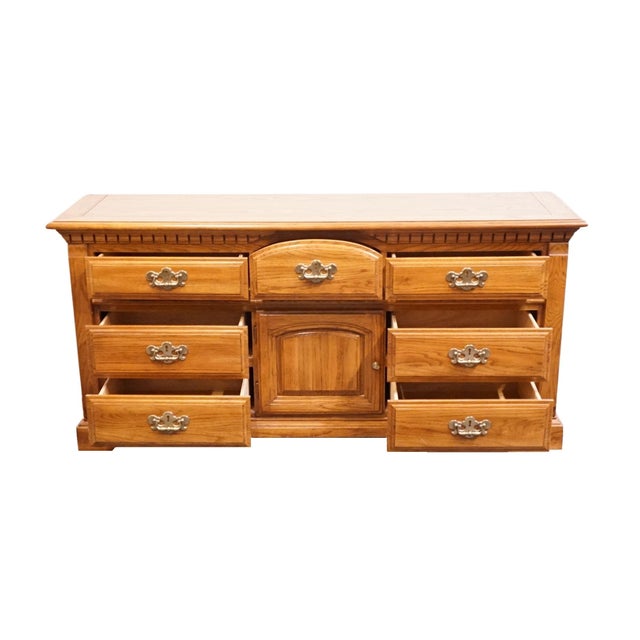 Bassett Furniture Solid Oak Early American Country Style 68" Triple Door Dresser 2283-247 For Sale - Image 9 of 16