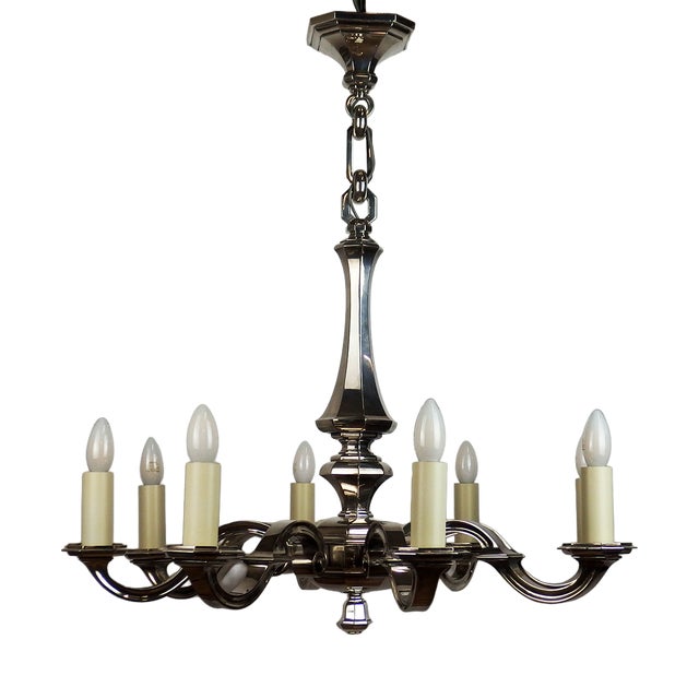 Art Deco Chandelier in Silvered Bronze, 1930s For Sale