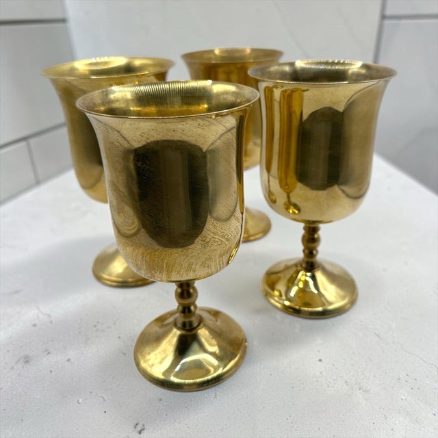 This is a stunning matching set of 4 Vintage Solid Brass Goblets. Crafted in South Korea during the late 20th century....