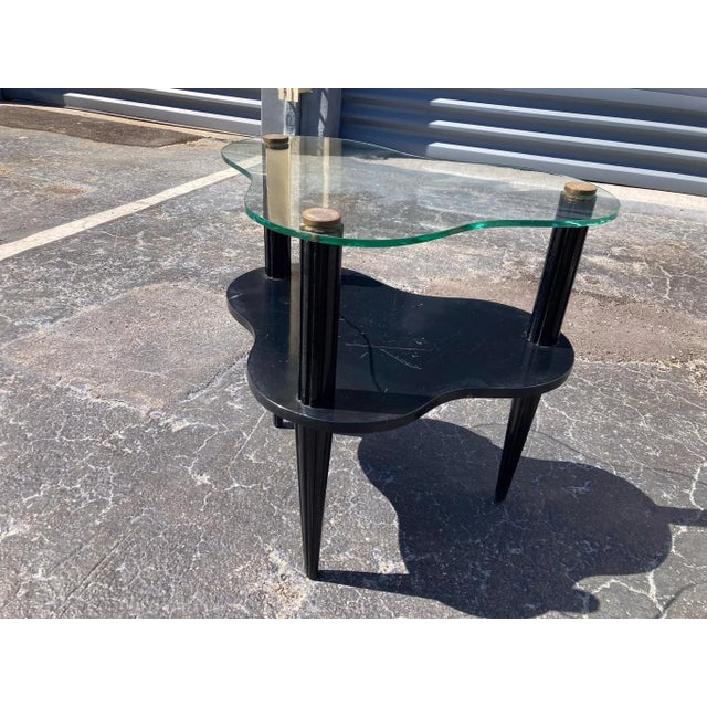 Wood 1940s Side Table in the Style of Gilbert Rhode, Glass, Black, Art Deco For Sale - Image 7 of 12