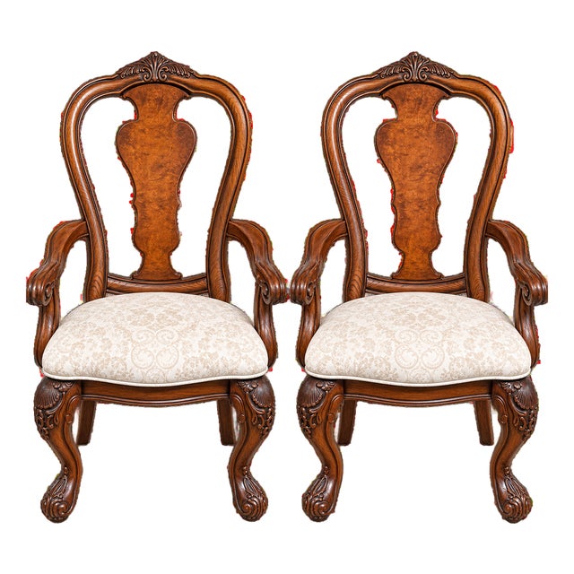 Matching Pair of Original American Drew Grand Revival-Russet Splat-Back Arm Chairs, Model 132-637. For Sale