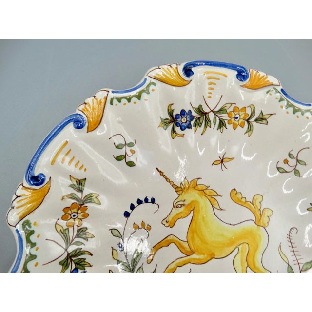 Early 20th Century Antique French Moustiers Large Plate With Unicorn Hand Painted For Sale - Image 5 of 12