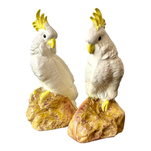 Vintage Glazed Ceramic Cockatoos - A Pair