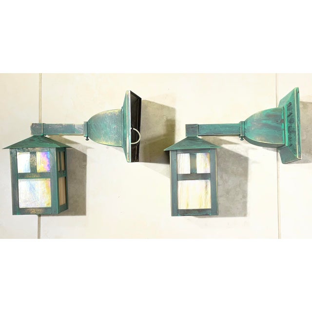 Vintage Style Arts & Crafts Mission Wall Lanterns / Sconces - a Pair For Sale In Miami - Image 6 of 11