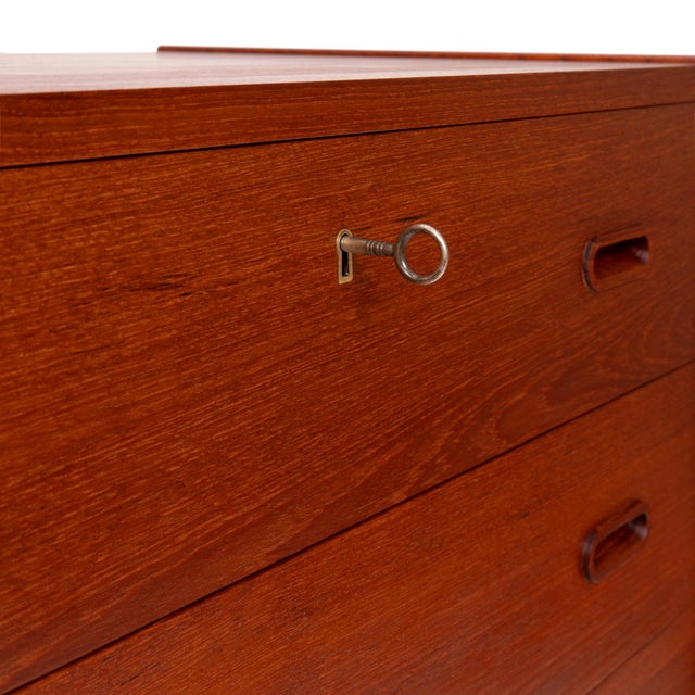 Brown Vintage Danish Mid-Century Six-Drawer Teak Tallboy Dresser 1960s For Sale - Image 8 of 10