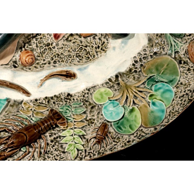 Aquatic Drama: Longchamp's Grande Majolica Grotto Platter For Sale - Image 12 of 15