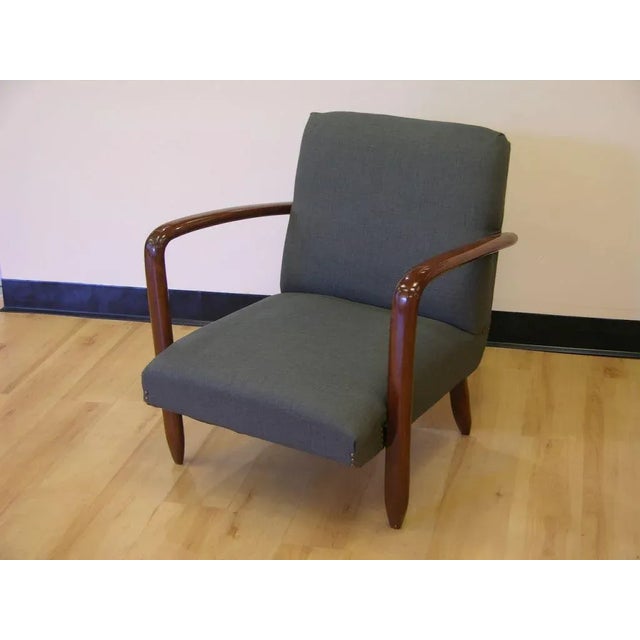 Mid-Century Modern 1960s Vintage Italian Modern Design Walnut Armchairs in Gray Blue Denim - a Pair For Sale - Image 3 of 8