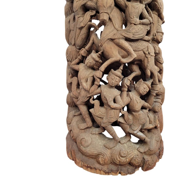 19th-Century Southeast Asian Hand-Carved Teak Temple Pillar Wrap Sculpture For Sale - Image 10 of 18