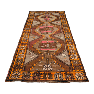 Vintage Hand Knotted Neutral Color Turkish Large Runner Rug - 4′5″ X 10′6″