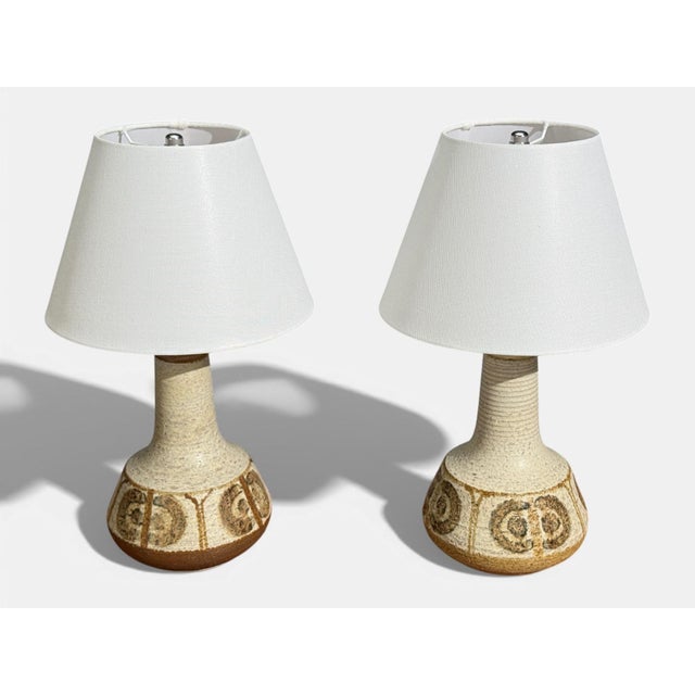 Beige Svend Aage Jensen, Table Lamps, Beige Stoneware, Denmark, 1960s For Sale - Image 8 of 11