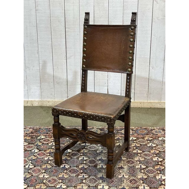 High-Backed Chair in Oak and Leather, Early 20th Century For Sale - Image 14 of 14