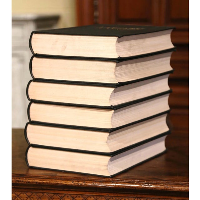 Black Set of Six French Art Deco Leather Bound Larousse Books 1929 For Sale - Image 8 of 12
