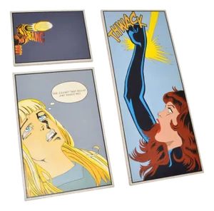 Comic Strip Triptych of Black Widow, 1970, Oil on Canvases, Set of 3