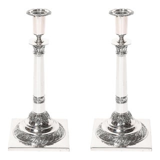 Pair of Silver Corinthian Column & Acanthus Sabbath Candlesticks by Ludwig Nast For Sale