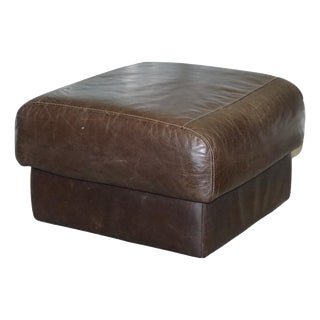 Vintage Brown Leather Ottoman For Sale