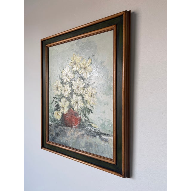 1969 Vintage Impressionist Floral Still Life Oil on Canvas Painting, Signed For Sale - Image 4 of 12