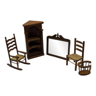 Vintage Shackman Dollhouse Miniature Furniture Set – 1:12 Scale – Wood & Glass For Sale