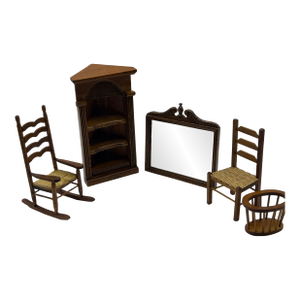 Vintage Shackman Dollhouse Miniature Furniture Set – 1:12 Scale – Wood & Glass