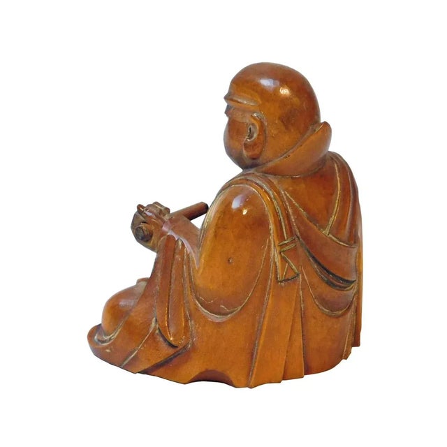 Wood Carved Lo Han Monk Statue In Deep Meditation Praying Position For Sale - Image 4 of 5