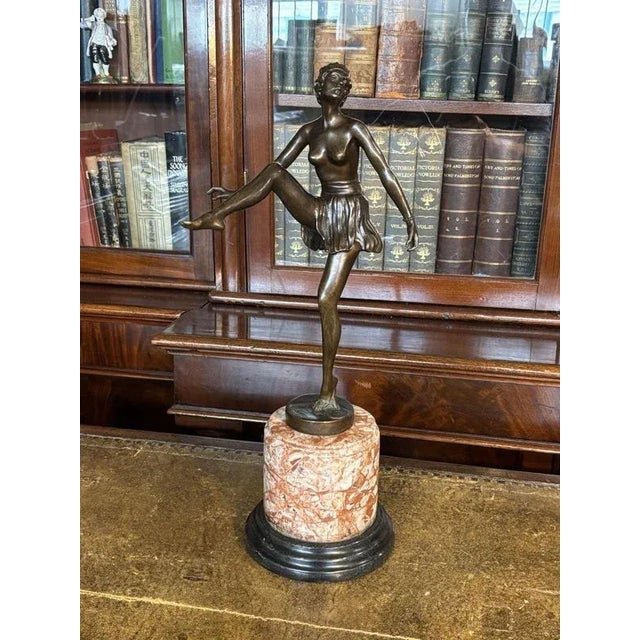 Large Art Deco Style Bronze and Marble Figurine For Sale - Image 5 of 5