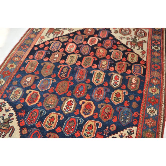 Name: Incredible 4-Horseman Persian Malayer Protecting Precious Botehs/seeds of Life Size: 4.4 x 6.10 Age: Antique Pile:...