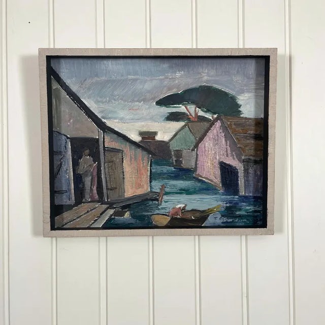 Mid Century Swedish Modernist Harbour Oil Painting by Tor Andersson For Sale - Image 15 of 18