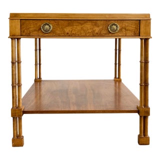 Vintage Baker Furniture Company Faux Bamboo Frame Wood Side Table For Sale