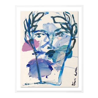 Roman Face by Leslie Weaver in White Framed Paper, Medium Art Print For Sale