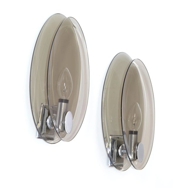 Pair, Vintage Fontana Arte Style Smoke Beveled Glass Sconces Wall Lights Italy For Sale - Image 13 of 13