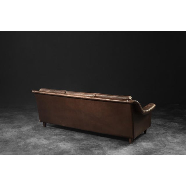 Mid-Century Danish Modern Brown Leather 3-Seater Sofa, 1970s For Sale - Image 16 of 18
