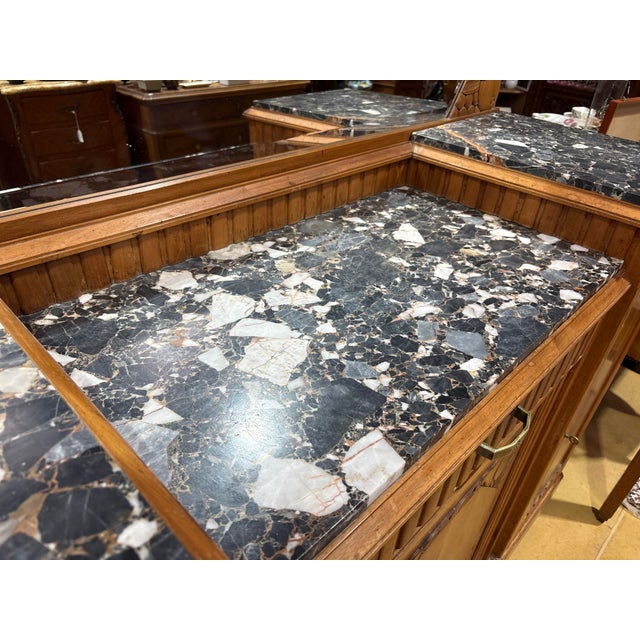 French Art Deco Walnut Sideboard with Marble Top and Original Mirror, 1930s For Sale - Image 6 of 15