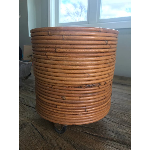 1970s Vintage Mid-Century Crespi Style Pencil Reed Rattan Bamboo Planter Italian For Sale - Image 6 of 12
