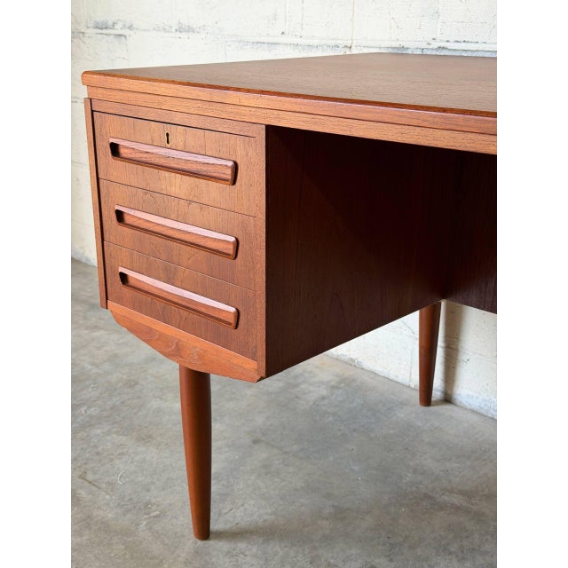 J. Svenstrup a.p. Møbler Teak Executive Desk With Sculpted Handles Danish Mid-Century Modern 1960s For Sale - Image 10 of 12