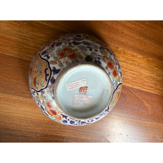 Imari Porcelain Early 20th Century Large 10” Chinese Imari Floral Punch Bowl - Blue, Iron Red & Gold Decor For Sale - Image 4 of 8