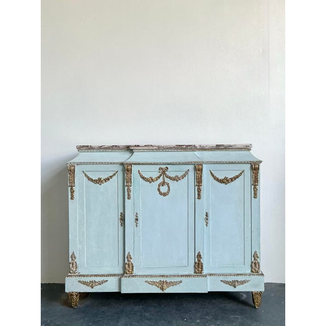 Wood Vintage Neoclassical Gilt Tipped Cabinet With Scagliola Top For Sale - Image 7 of 11