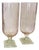 Pair of Hand Blown Rose Colored Cut Glass Hurricanes With Thistle Design For Sale