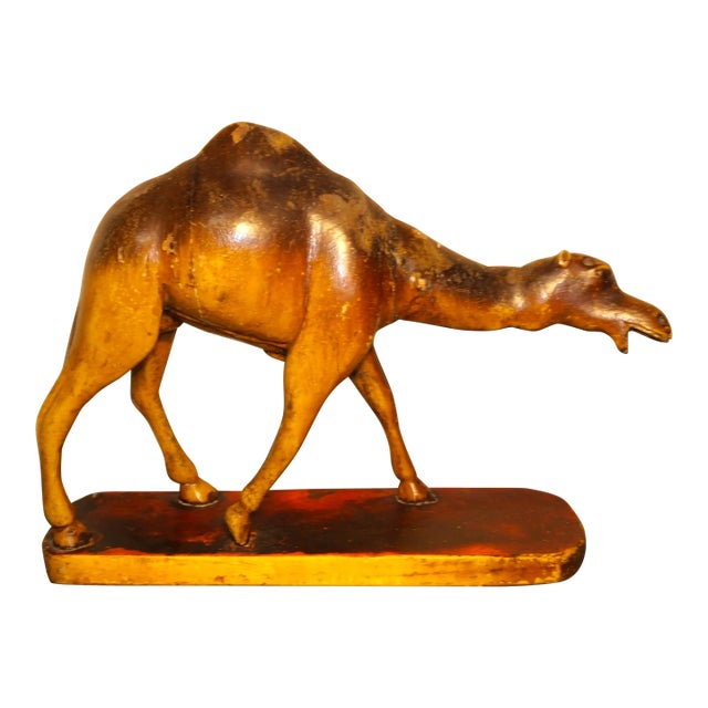 Late 19th Century Italian Polychrome Painted Carved Wooden Dromadery Camel Figure on Plinth Base For Sale