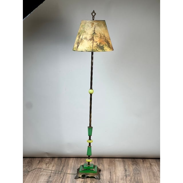 Antique Art Deco Uranium and Slag Glass Lamp C. 1920 For Sale - Image 4 of 14