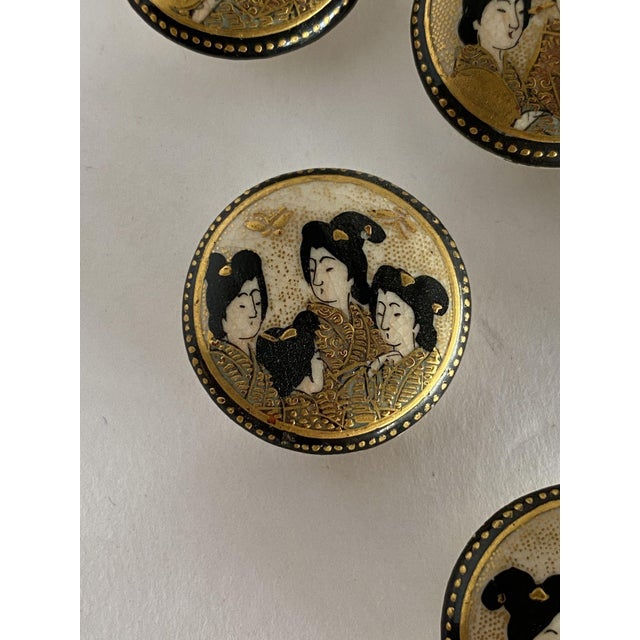 19th Century Late Meiji Era Hand Painted Geisha Satsuma Button Set of 5 For Sale - Image 5 of 10
